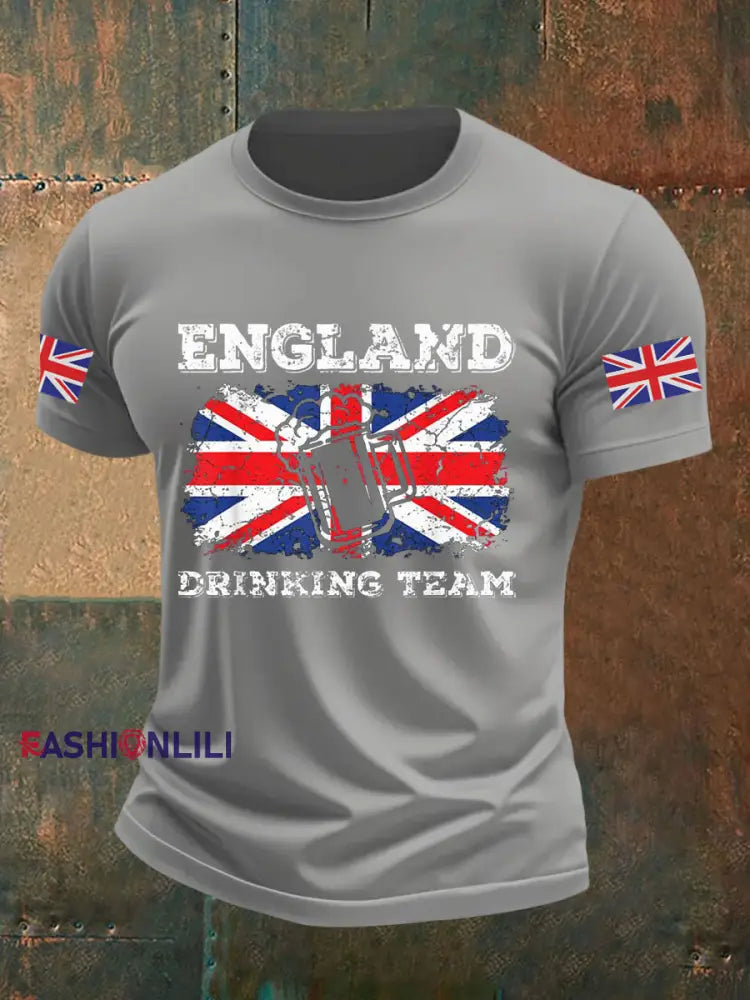 Men’s England Drinking Team Casual Printed T-shirt Light Gray / S