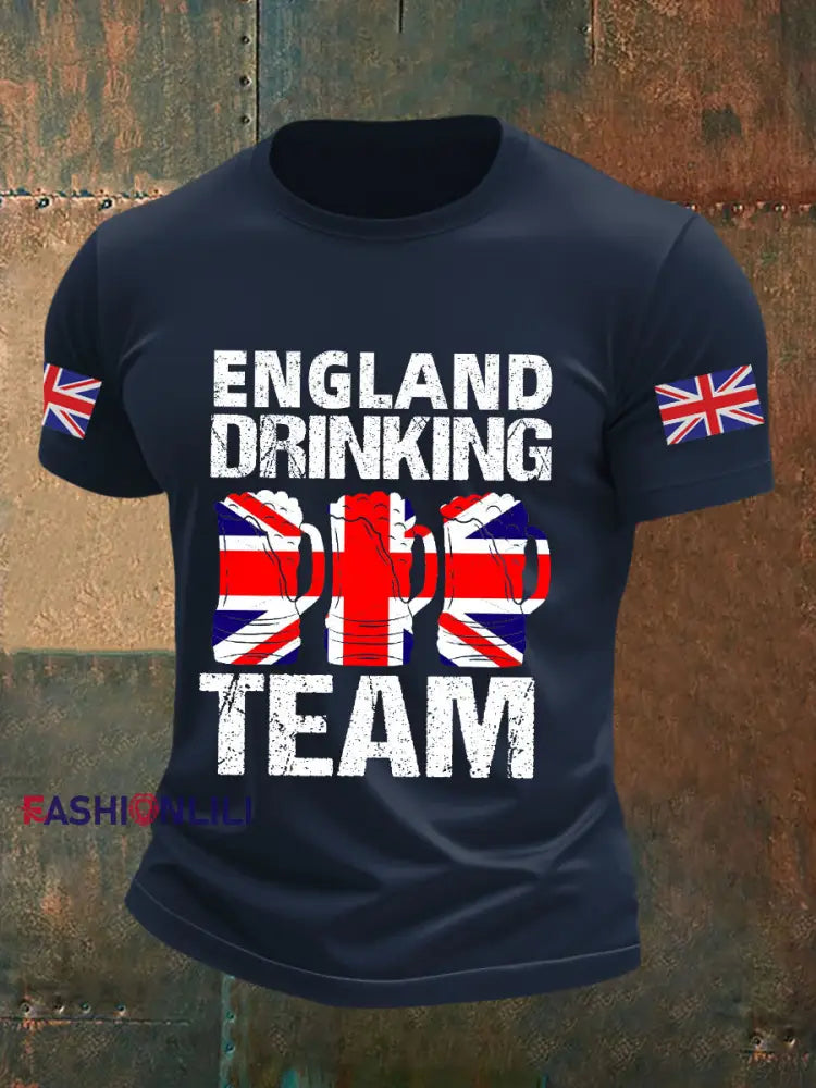 Men’s England Drinking Team Casual Printed T-shirt Navy Blue / S