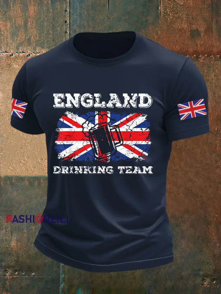 Men’s England Drinking Team Casual Printed T-shirt Navy Blue / S