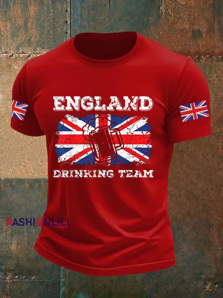 Men’s England Drinking Team Casual Printed T-shirt Pure Red / S
