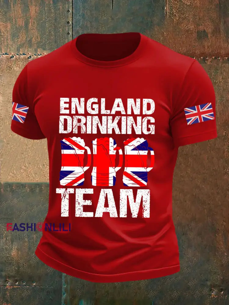 Men’s England Drinking Team Casual Printed T-shirt Pure Red / S