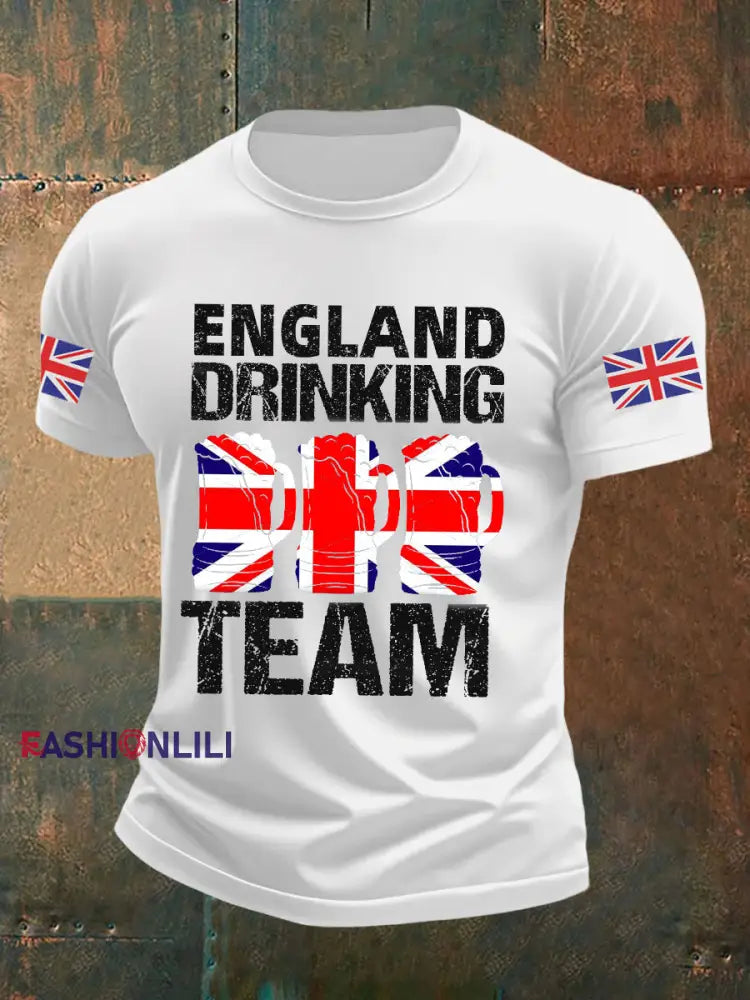 Men’s England Drinking Team Casual Printed T-shirt White / S