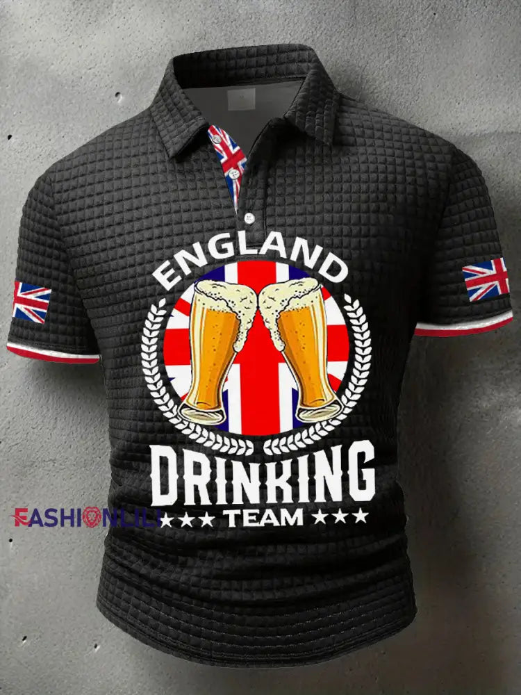 Men’s England Drinking Team Printed Casual Tops Black / S