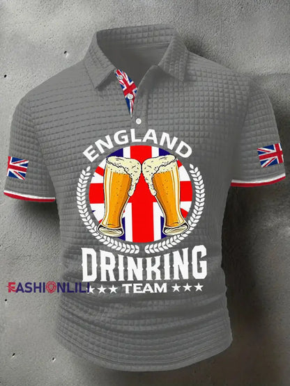 Men’s England Drinking Team Printed Casual Tops Gray / S