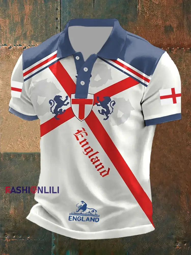 Men’s England Flag Casual Polo Shirt White / S