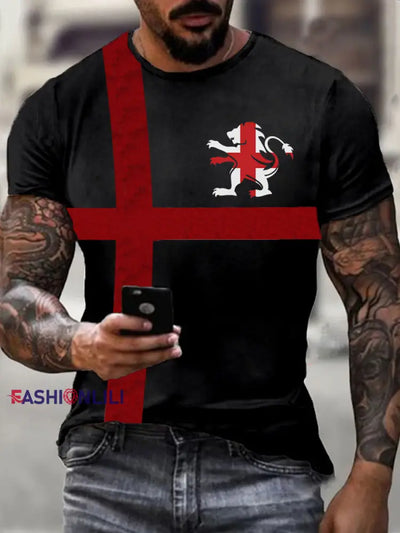 Men’s England Flag Printed Casual T-Shirt Black / S