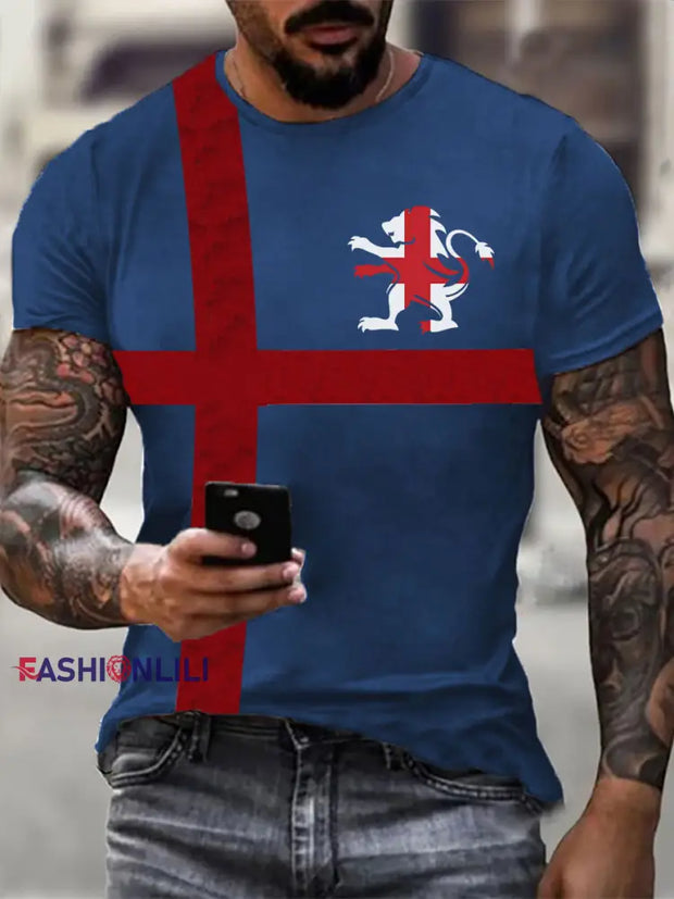 Men’s England Flag Printed Casual T-Shirt Blue / S