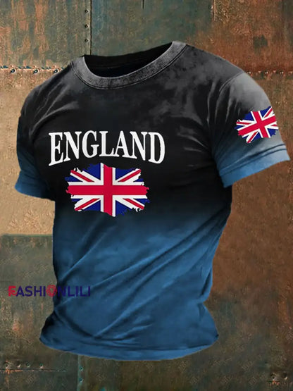 Men’s England Flag Printed Casual T-Shirt Blue / S