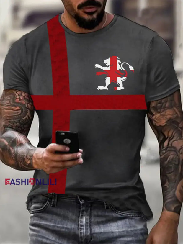 Men’s England Flag Printed Casual T-Shirt Dark Gray / S