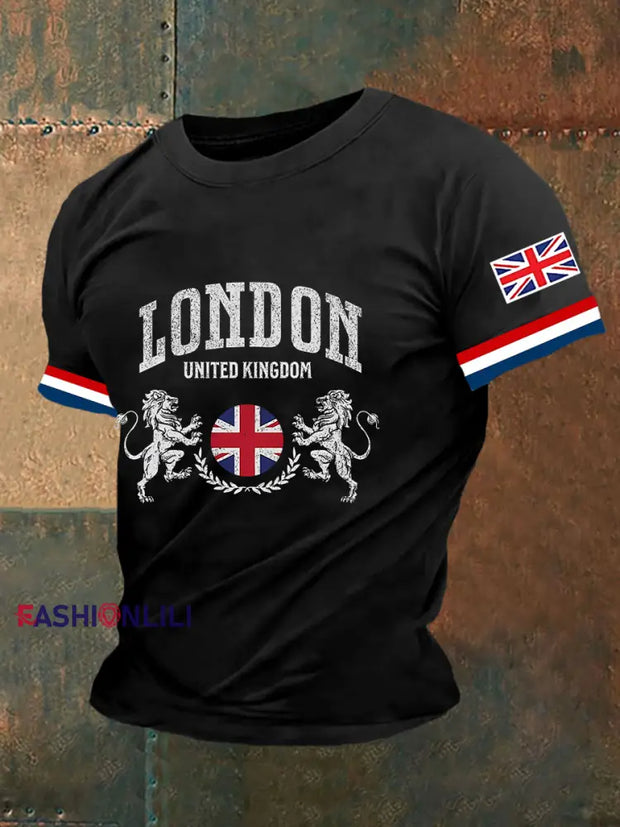 Men’s England Flag Printed Short Sleeve T-shirt Black / S