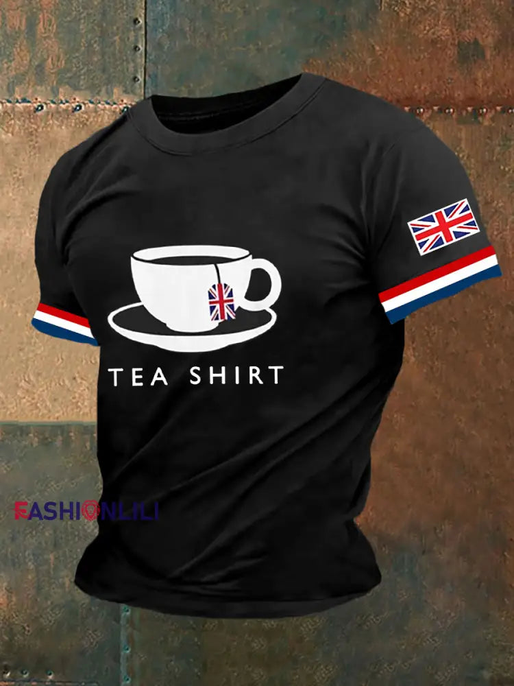Men’s England Flag Tea Shirt Printed Short Sleeve T-shirt Black / S