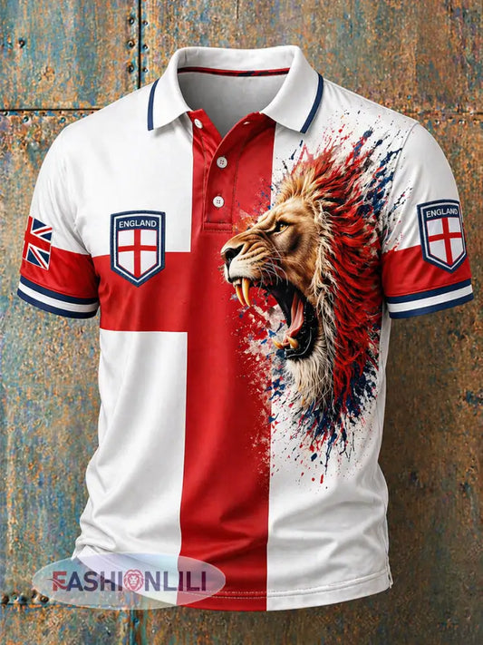 Men’s England Lion Print polo shirt - White / S