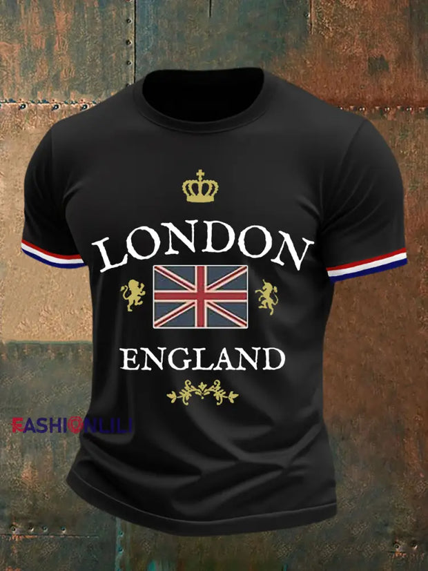Men’s England Print Casual Tee Black / S