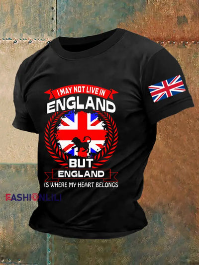 Men’s England Print Casual Tee Black / S