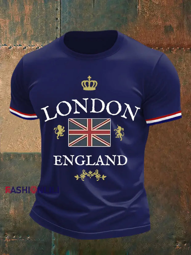 Men’s England Print Casual Tee Navy Blue / S