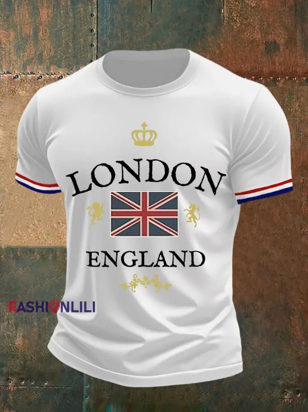 Men’s England Print Casual Tee White / S