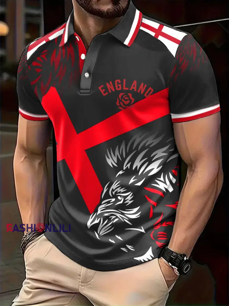 Men’s England Rugby Lover Printed Casual Tops Black / S
