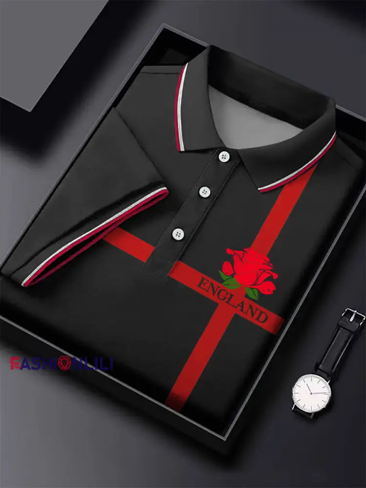 Men’s England Rugby Lover Printed Casual Tops Black / S