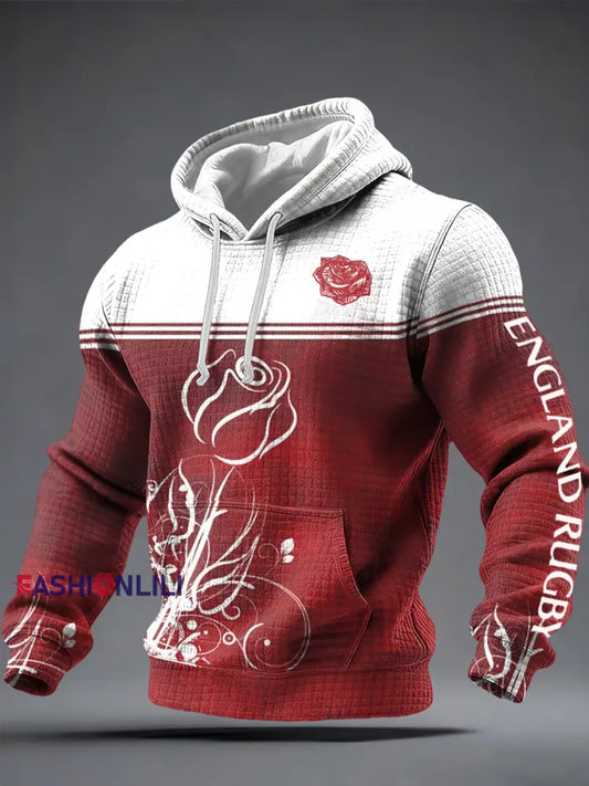 Men’s England Rugby Lover Printed Checkered Cotton Hoodie As picture / S