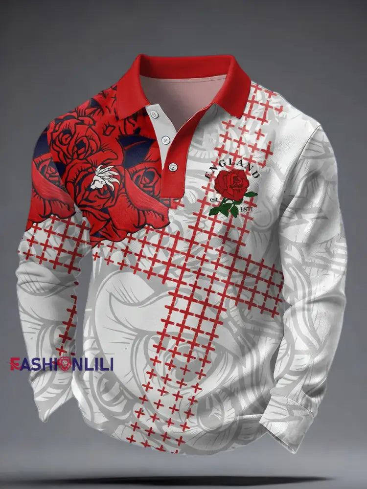 Men’s England Rugby Lover Printed long sleeve shirt As picture / S