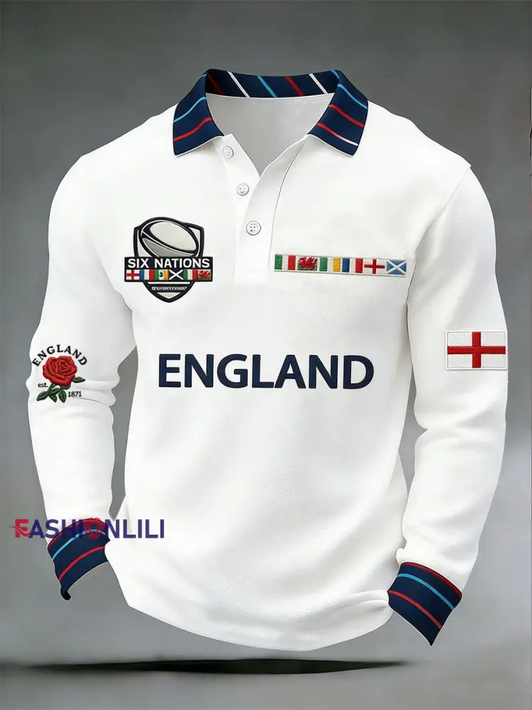 Men’s England Rugby Lover Printed long sleeve shirt White / S