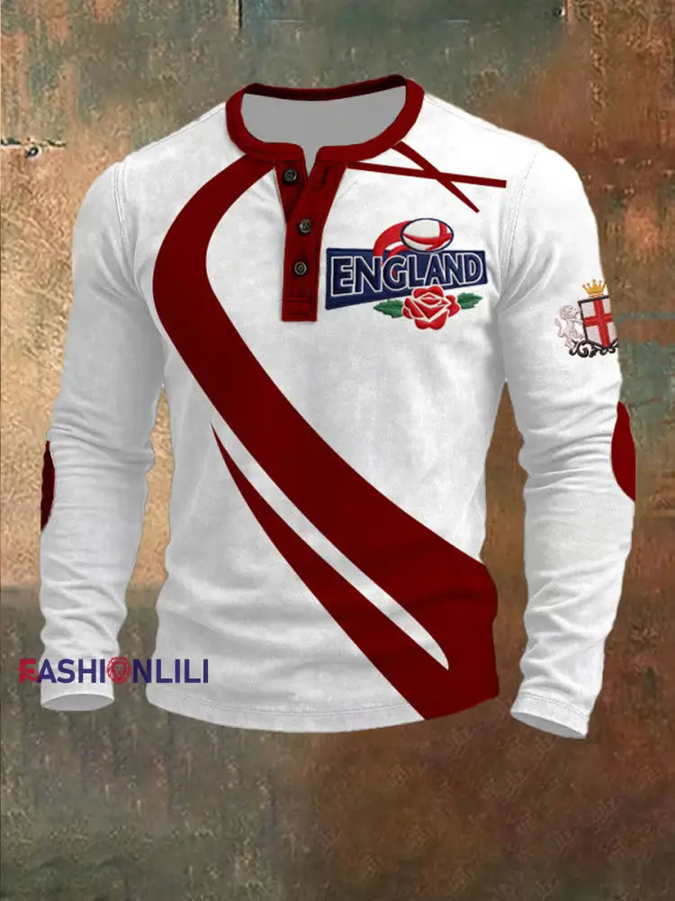 Men’s England Rugby Lover Printed Long Sleeve T-Shirt As picture / S