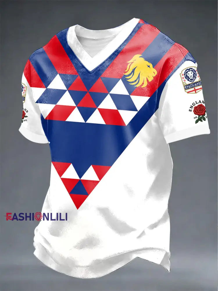 Men’s England Rugby Lover Printed V-neck T-shirt As picture / S
