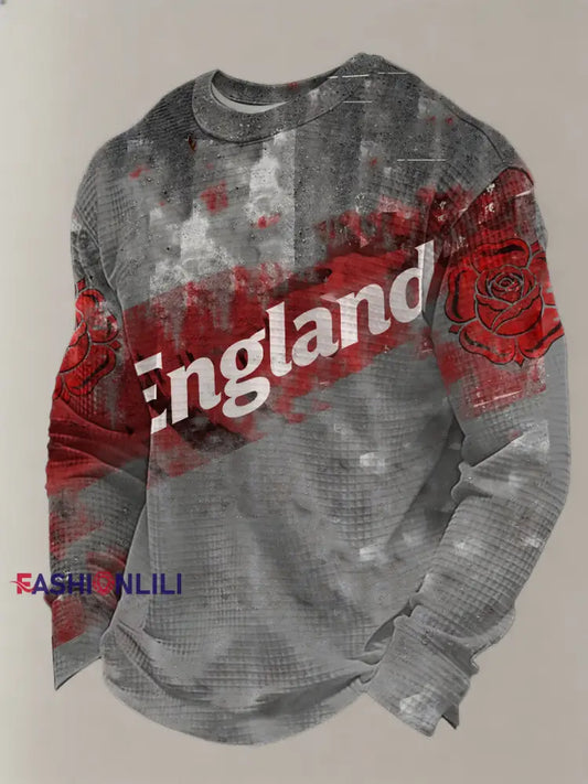 Men’s England Rugby Lover Printed Waffle Long Sleeve Top As picture / S