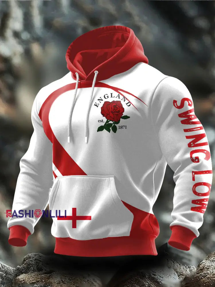 Men’s England Rugby Roses Lover Printed Hoodie White / S