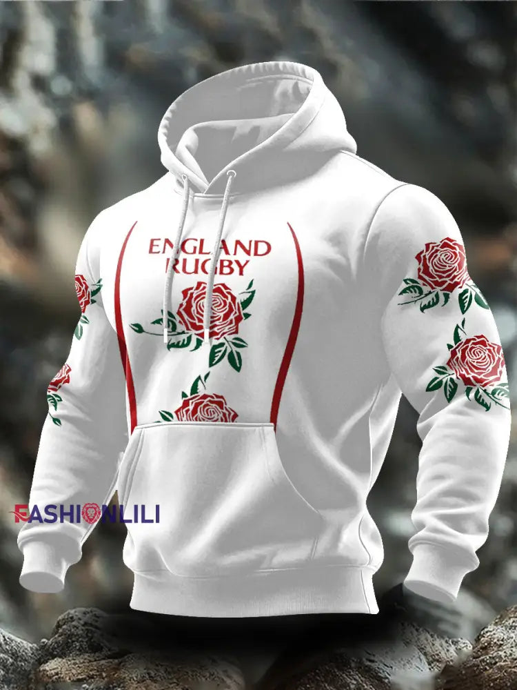 Men’s England Rugby Roses Lover Printed Hoodie White / S