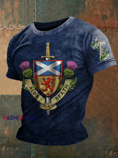Men’s England Scotland Thistle Printed T-shirt Navy Blue / S