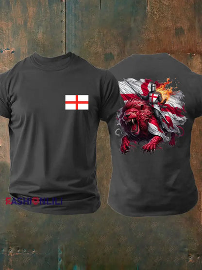 Men’s English Crusaders Printed imitation cotton short sleeved T shirt Dark Gray / S