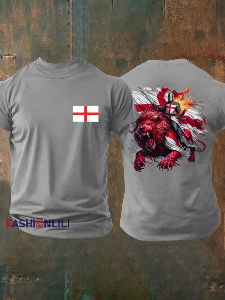Men’s English Crusaders Printed imitation cotton short sleeved T shirt Light Gray / S