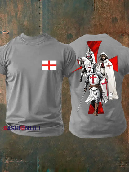 Men’s English Crusaders Printed imitation cotton short sleeved T shirt Light Gray / S