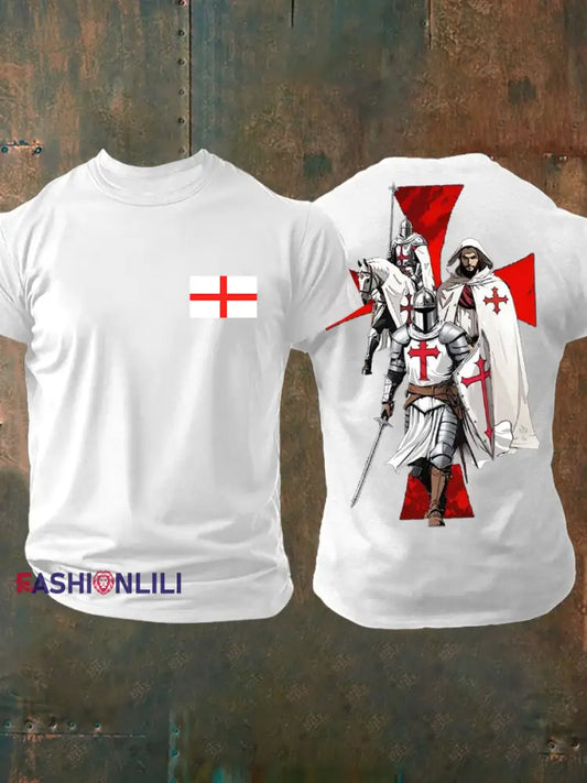Men’s English Crusaders Printed imitation cotton short sleeved T shirt White / S