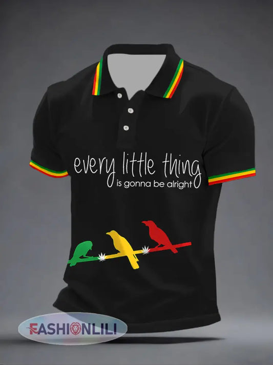 Men’s Every Little Thing Is Gonna Be Alright Print Polo Shirt Black / S