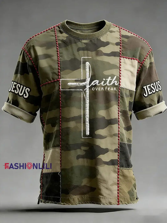 Men’s Faith Over Fear Cross Print Short Sleeve T-shirt As picture / S