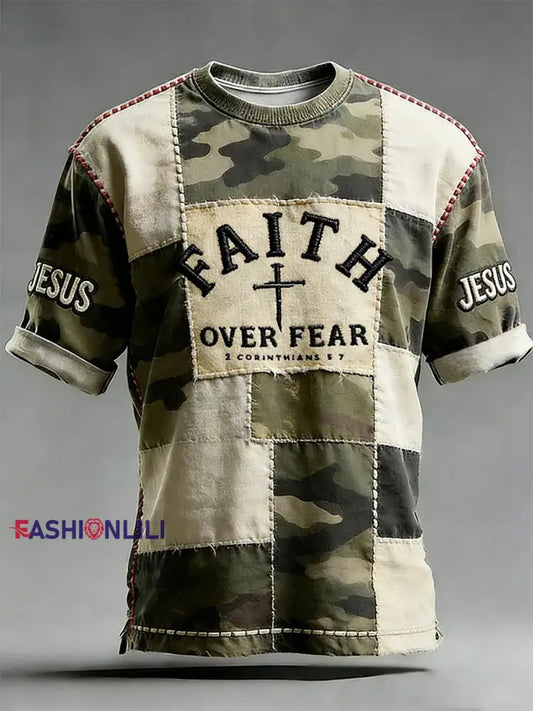 Men’s Faith Over Fear Cross Print Short Sleeve T-shirt As picture / S