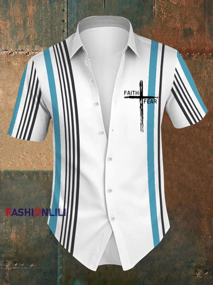 Men’s Faith Over Fear Stripes Print Shirt Blue / S