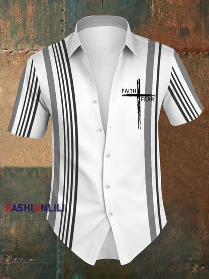 Men’s Faith Over Fear Stripes Print Shirt Gray / S