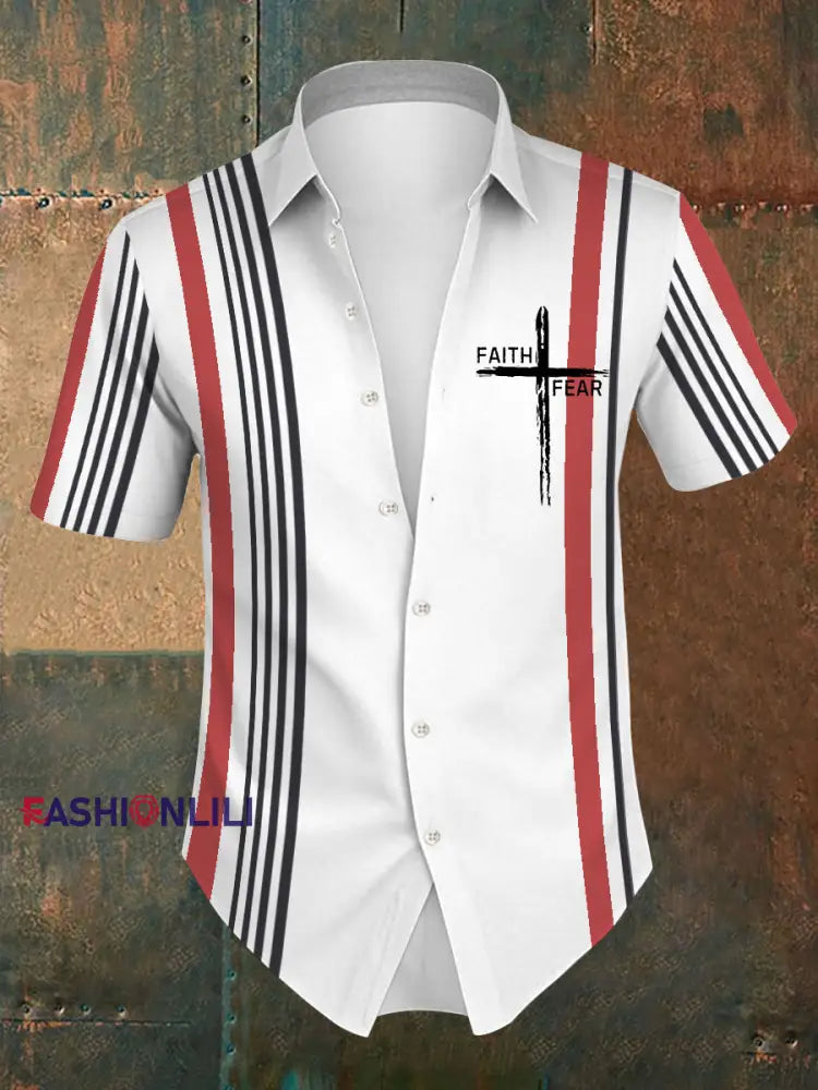 Men’s Faith Over Fear Stripes Print Shirt Red / S