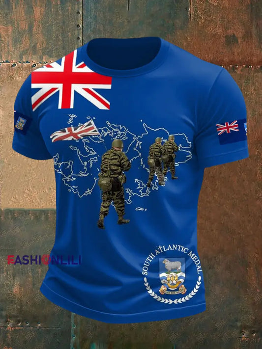 Men’s Falklands War UK Flag Printed T-shirt Blue / S