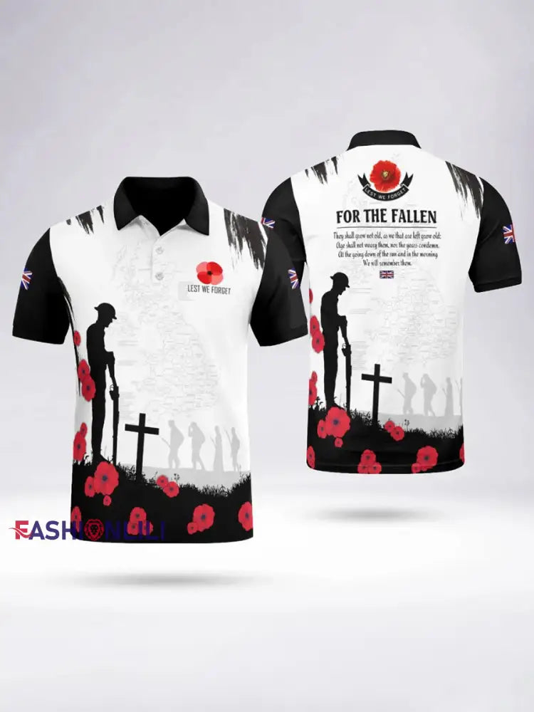 Men’s FOR THE FALLEN Short Sleeve Polo Shirt Black / S