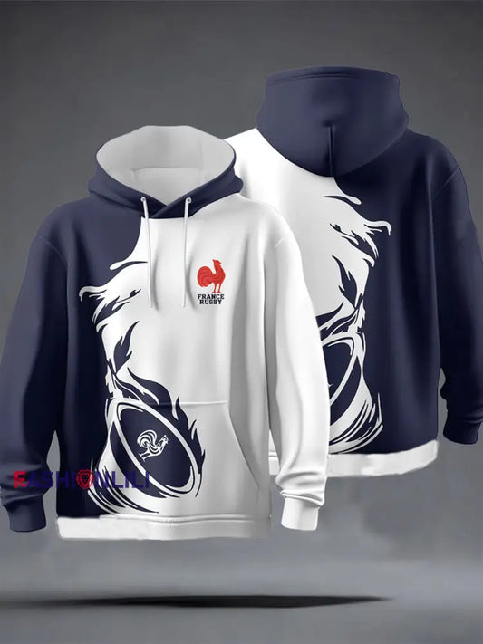 Men’s France Rugby Oversized Drop-Shoulder Hoodie With Pockets Navy Blue / S