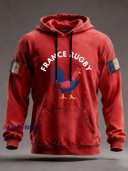Men’s France Rugby Oversized Drop-Shoulder Hoodie With Pockets Red / S