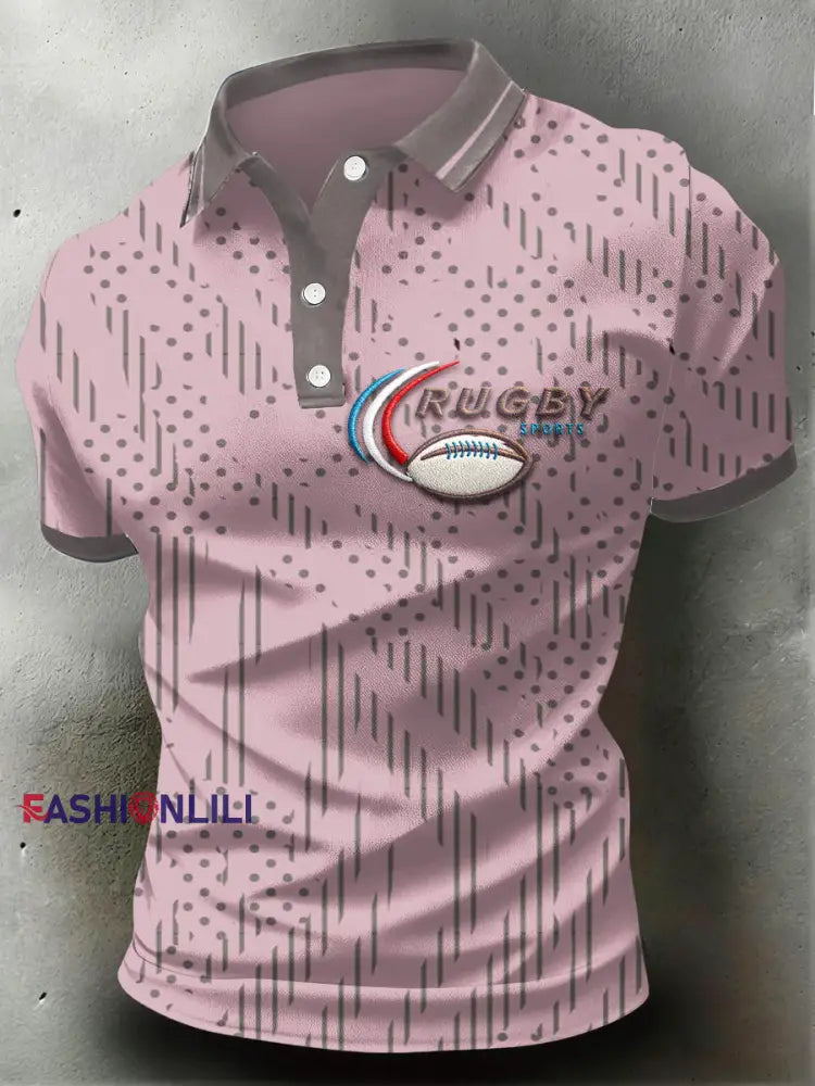 Men’s French Rugby Print Pink Business-Style Sports Polo Shirt Dark Pink / S