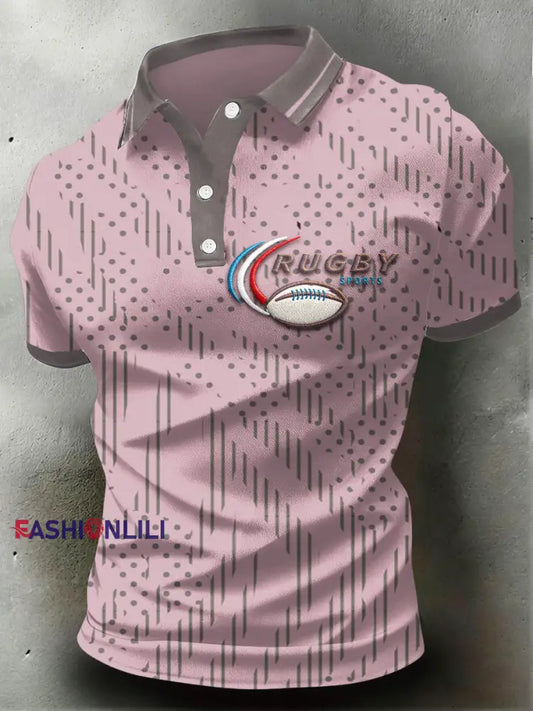 Men’s French Rugby Print Pink Business-Style Sports Polo Shirt Dark Pink / S