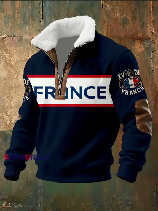 Men’s French Rugby Print Stand Collar Top A / S