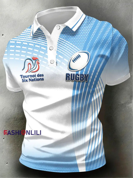 Men’s French Rugby Six Nations Print Business-Style Sports Polo Shirt Blue / S