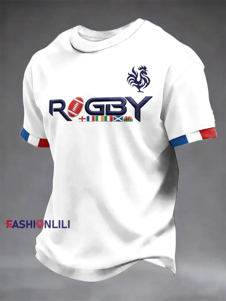 Men’s French Rugby Six Nations Print Casual Minimalist T-Shirt White / S